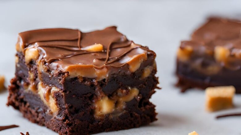 Brownie de Twix com recheio de chocolate